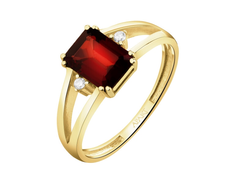 Złoty pierścionek z granatem i cyrkoniami