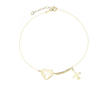 Złota bransoletka z cyrkonią - serce, mapa świata, kulki, samolot