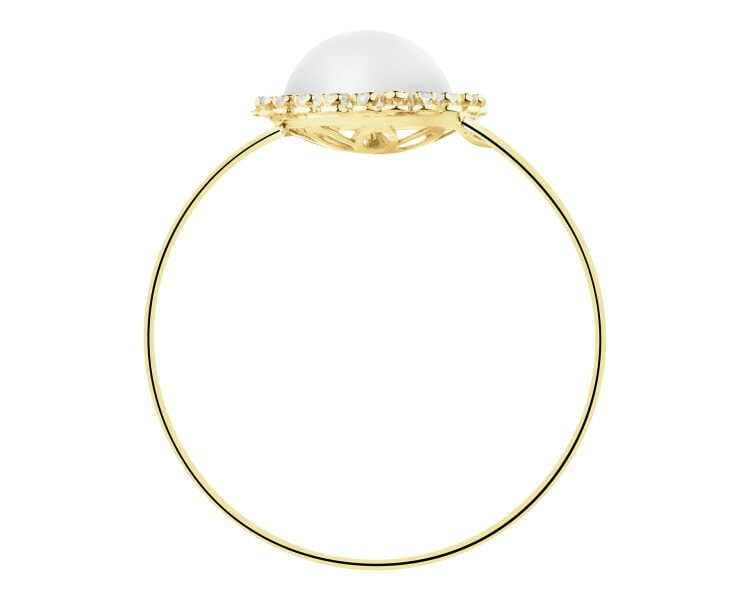 Złoty pierścionek z perłą i cyrkoniami