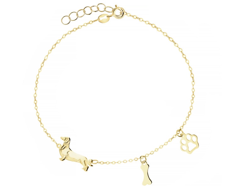 Złota bransoletka - piesek, kość, łapka