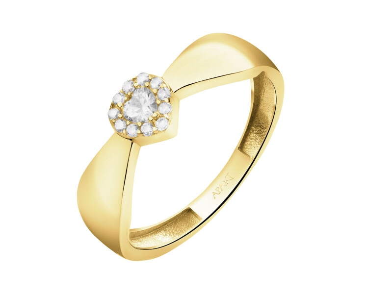 Zlatý prsten se zirkony - srdce