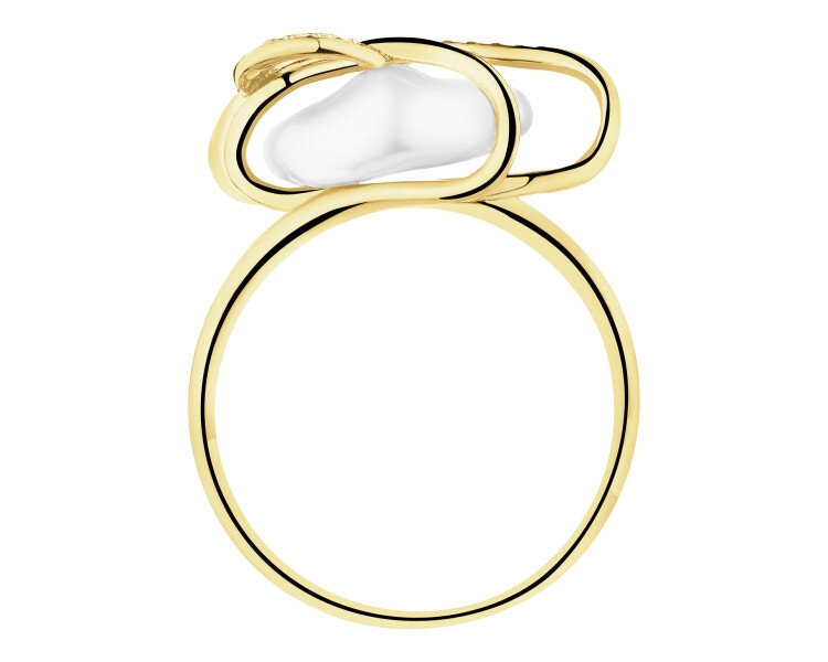 Złoty pierścionek z perłą i cyrkoniami