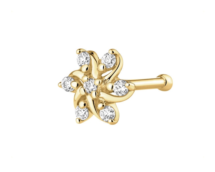 Pojedynczy złoty kolczyk z cyrkoniami do nosa - kwiat