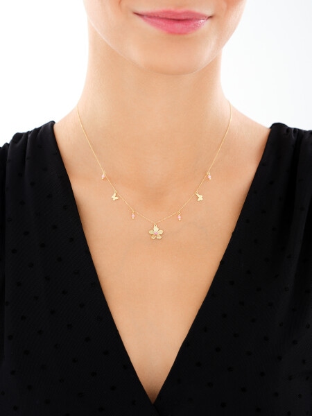 Złoty naszyjnik z cyrkoniami - kwiat, motyle