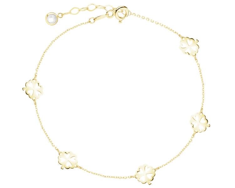 Złota bransoletka z cyrkonią - koniczyny