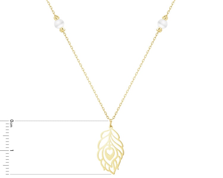 Złoty naszyjnik z perłami i cyrkonią - piórko