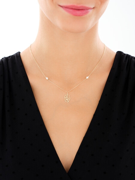 Złoty naszyjnik z perłami i cyrkonią - piórko