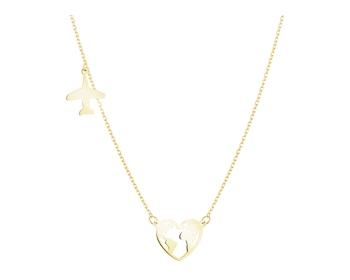 Złoty naszyjnik z cyrkonią - serce, mapa świata, samolot