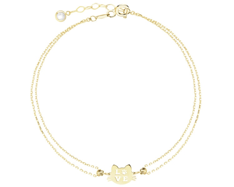 Złota bransoletka z cyrkonią - kot, love
