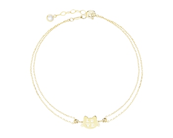 Złota bransoletka z cyrkonią - kot, love