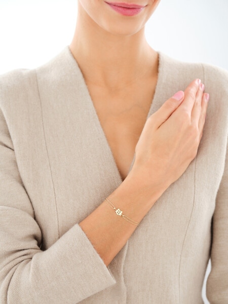 Złota bransoletka z cyrkonią - kot, love