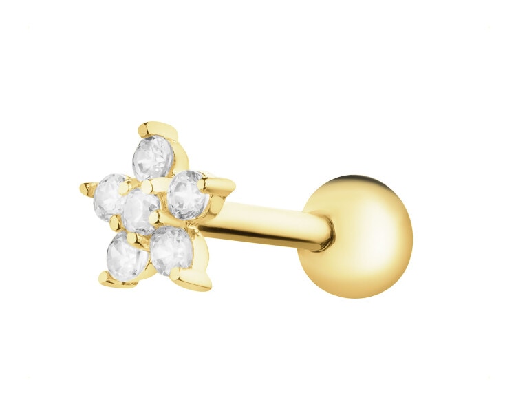 Pojedynczy złoty kolczyk z cyrkoniami do piercingu - kwiat