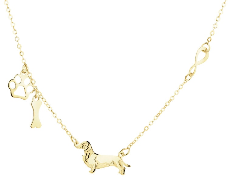 Złoty naszyjnik - piesek, kość, łapka, nieskończoność