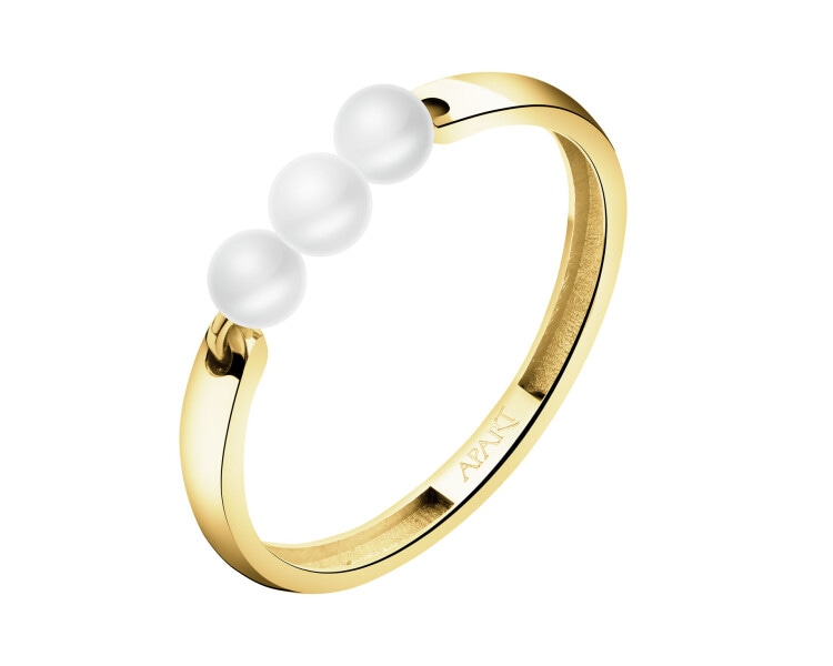 9 K Yellow Gold Band Ring with Pearl Of Majorca