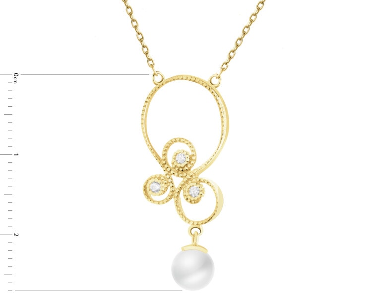 Złoty naszyjnik z perłą i cyrkoniami