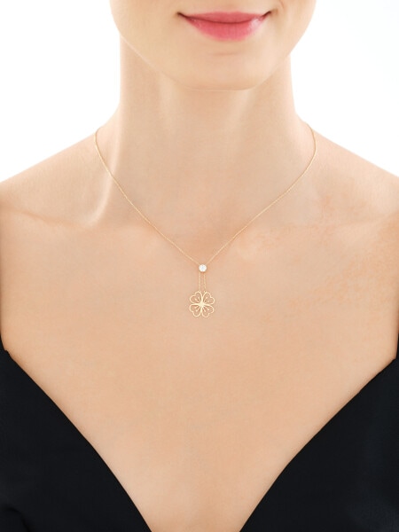 Złoty naszyjnik z cyrkonią - kwiat