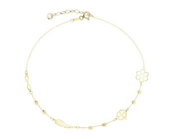 Złota bransoletka z cyrkonią - kwiat, koniczyna, skrzydło, nieskończoność