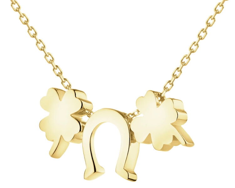 Złoty naszyjnik z cyrkonią - podkowa, koniczyny