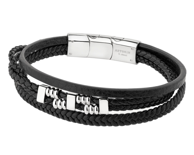 Bransoletka ze stali szlachetnej i skóry