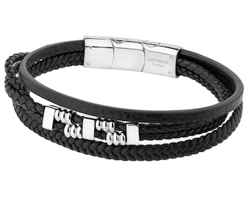 Bransoletka ze stali szlachetnej i skóry