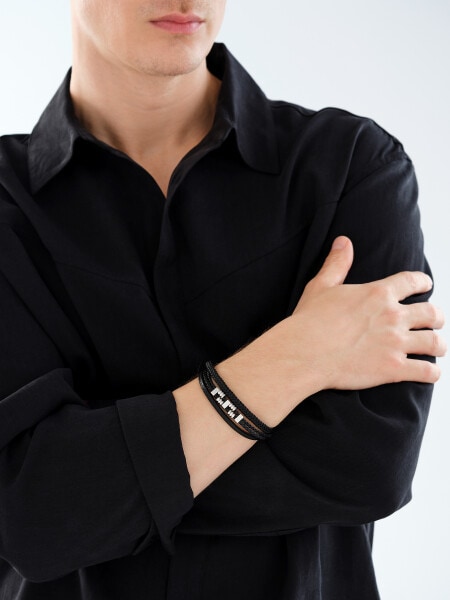 Bransoletka ze stali szlachetnej i skóry