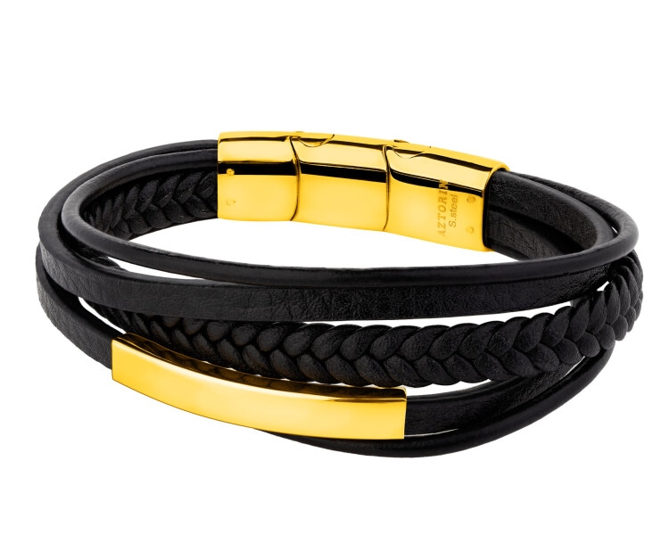 Bransoletka ze stali szlachetnej i skóry