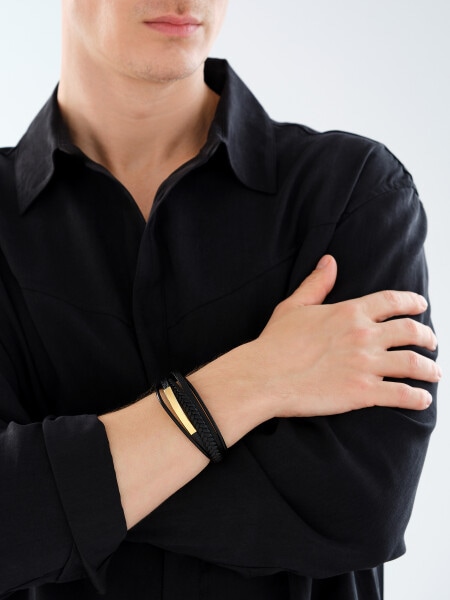 Bransoletka ze stali szlachetnej i skóry