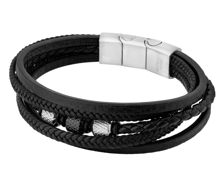 Bransoletka ze stali szlachetnej i skóry