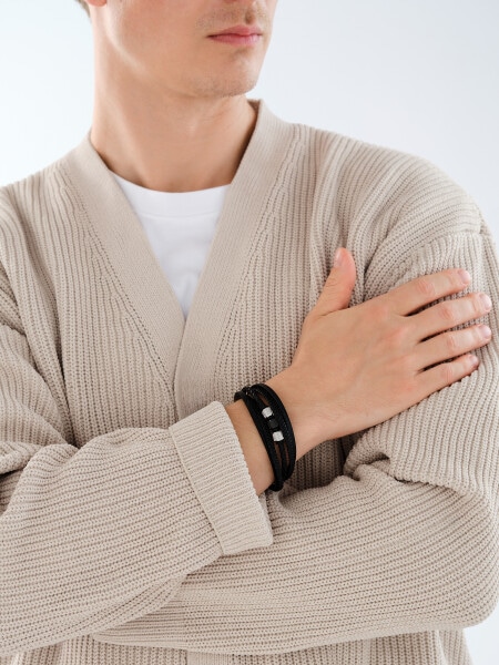 Bransoletka ze stali szlachetnej i skóry