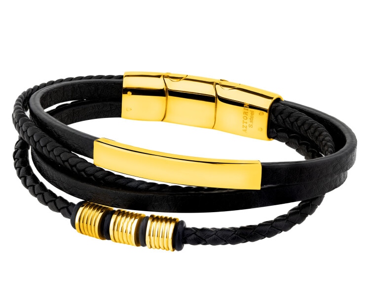 Bransoletka ze stali szlachetnej i skóry