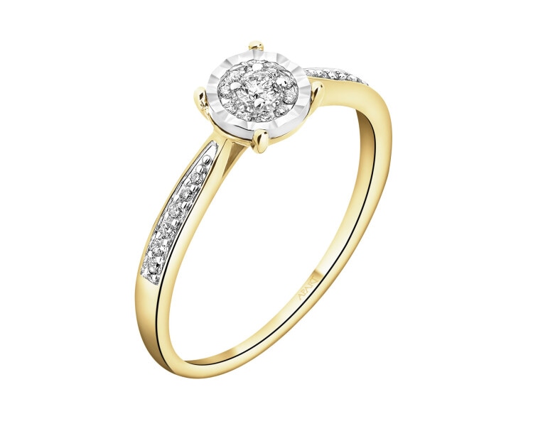 Pierścionek z żółtego i białego złota z brylantami - 0,15 ct - próba 585