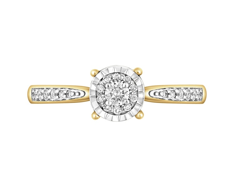Pierścionek z żółtego i białego złota z brylantami - 0,15 ct - próba 585