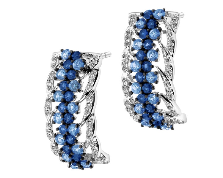 Kolczyki z białego złota z diamentami i szafirami - próba 585