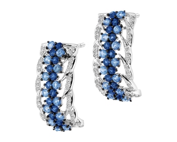 Kolczyki z białego złota z diamentami i szafirami - próba 585