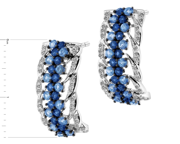 Kolczyki z białego złota z diamentami i szafirami - próba 585