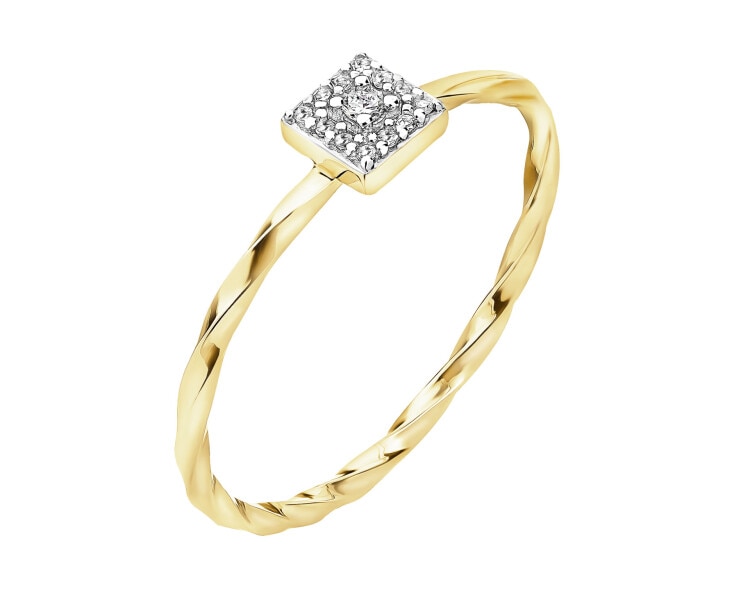 Pierścionek z żółtego złota diamentami - 0,02 ct - próba 375