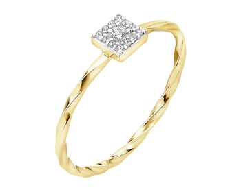 Pierścionek z żółtego złota diamentami - 0,02 ct - próba 375
