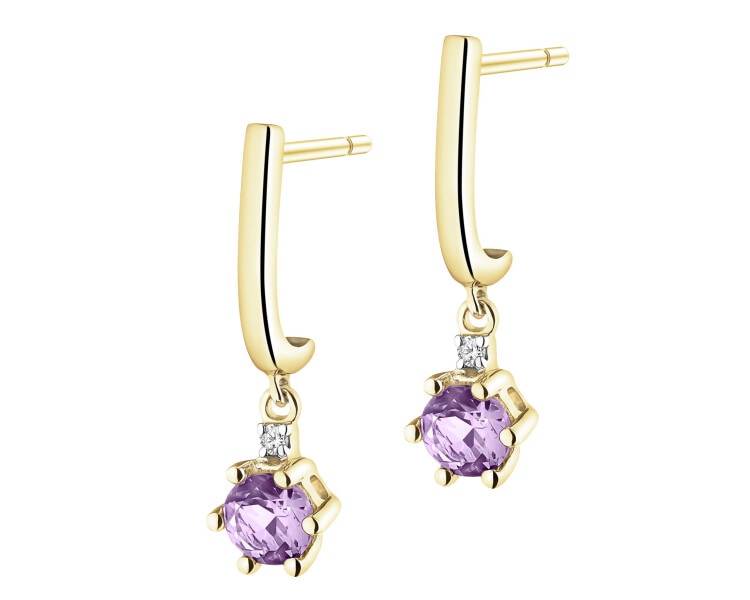 Kolczyki z żółtego złota z brylantami i ametystami - próba 375