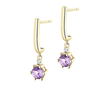Kolczyki z żółtego złota z brylantami i ametystami - próba 375