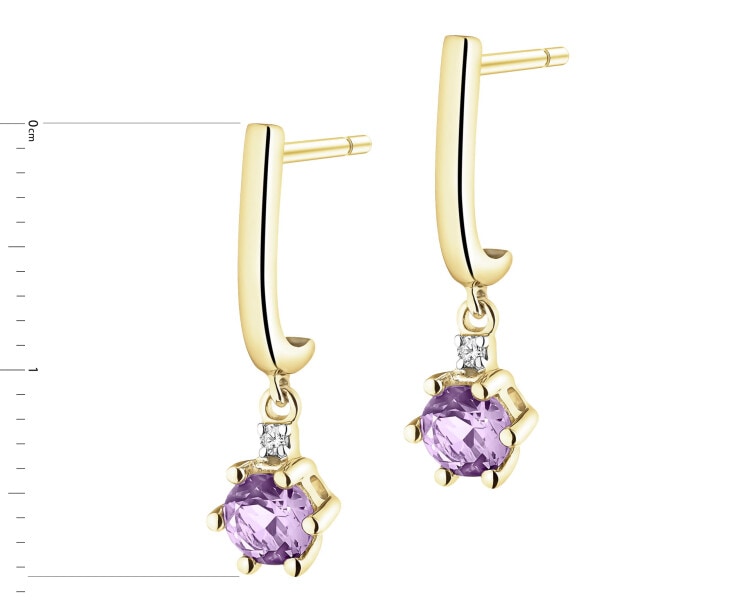 Kolczyki z żółtego złota z brylantami i ametystami - próba 375