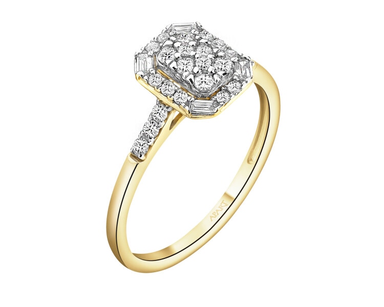 Pierścionek z żółtego złota z diamentami - 0,31 ct - próba 585