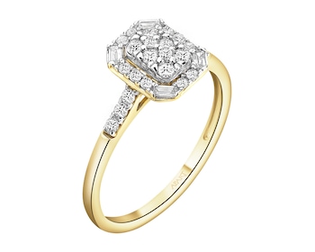 Pierścionek z żółtego złota z diamentami - 0,31 ct - próba 585