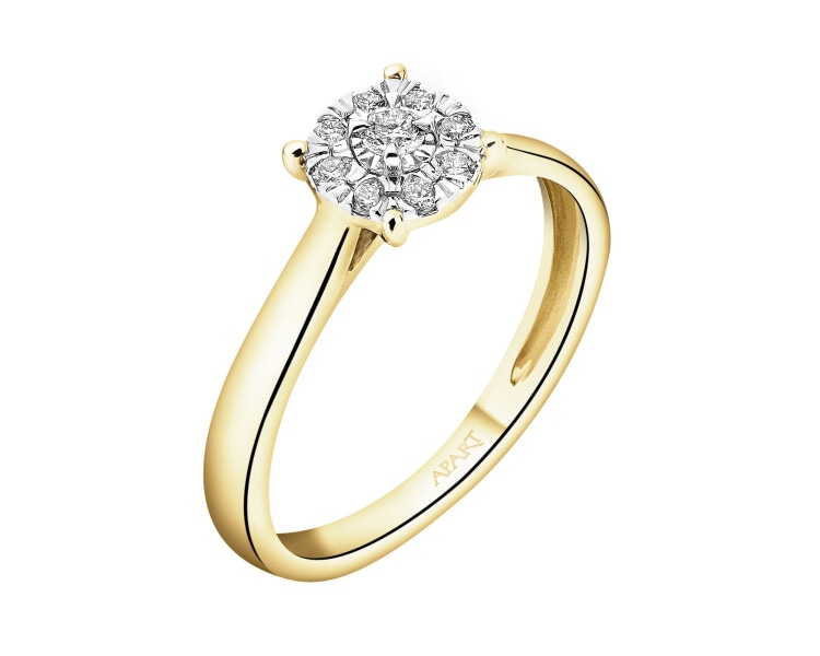 Pierścionek z żółtego i białego złota z brylantami - 0,12 ct - próba 585