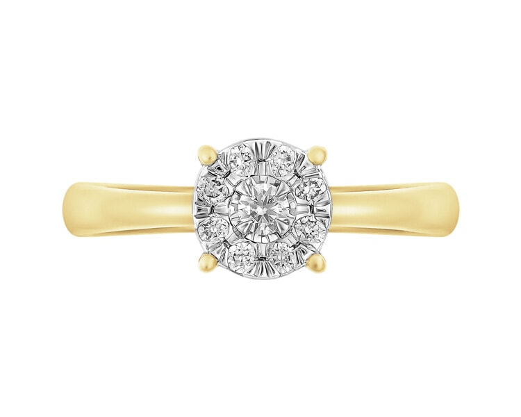 Pierścionek z żółtego i białego złota z brylantami - 0,12 ct - próba 585
