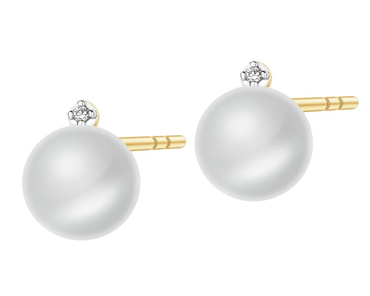 Kolczyki z żółtego złota z diamentami i perłami - próba 585