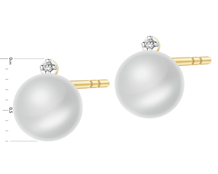 Kolczyki z żółtego złota z diamentami i perłami - próba 585