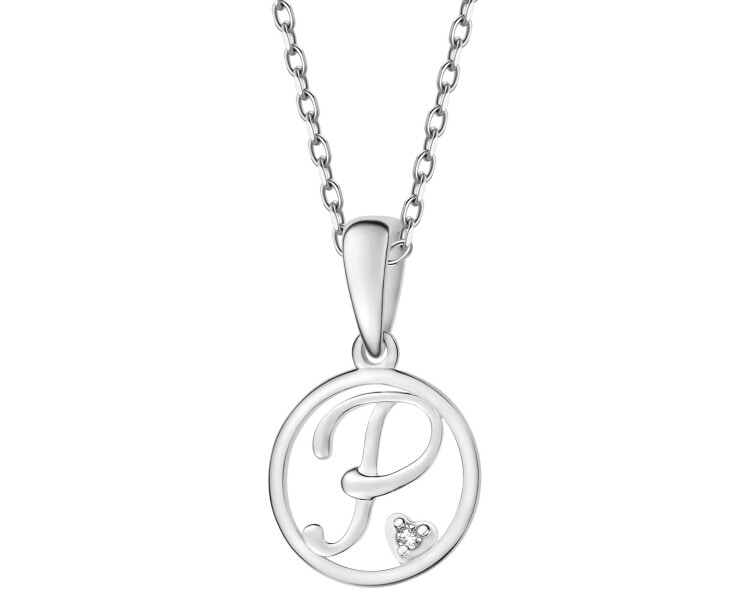 Zawieszka z białego złota z diamentem - litera P - 0,003 ct - próba 375
