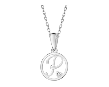 Zawieszka z białego złota z diamentem - litera P - 0,003 ct - próba 375