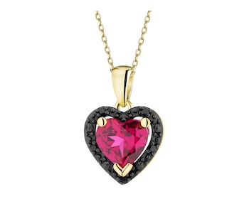 Zawieszka z żółtego złota z czarnymi brylantami i rubinem syntetycznym - serce - próba 375