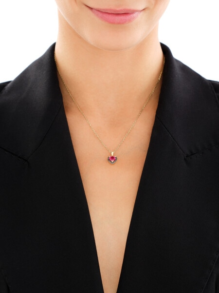 Zawieszka z żółtego złota z czarnymi brylantami i rubinem syntetycznym - serce - próba 375